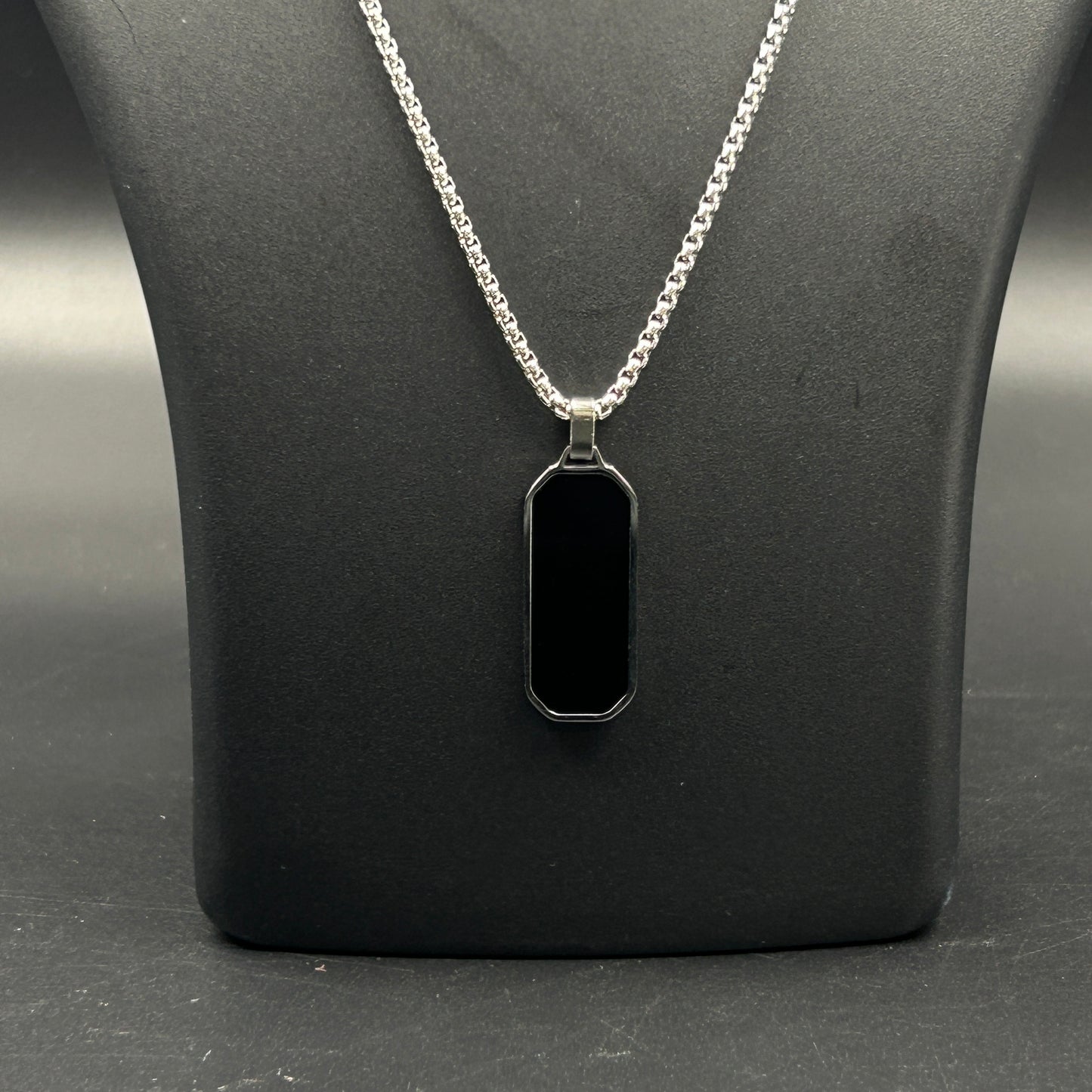 Men's Black Rectangle Pendant Stainless Steel