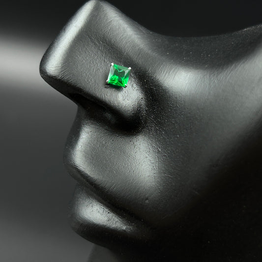 Green Emerald Nose Pin - 925 Silver Nose Pin