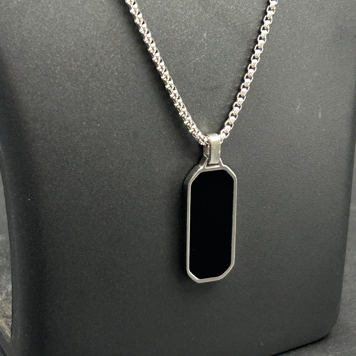 Men's Black Rectangle Pendant Stainless Steel