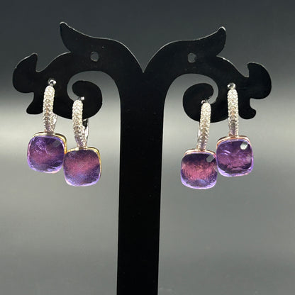 Amethyst Two Tone Silver Earrings