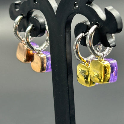 Amethyst Two Tone Silver Earrings