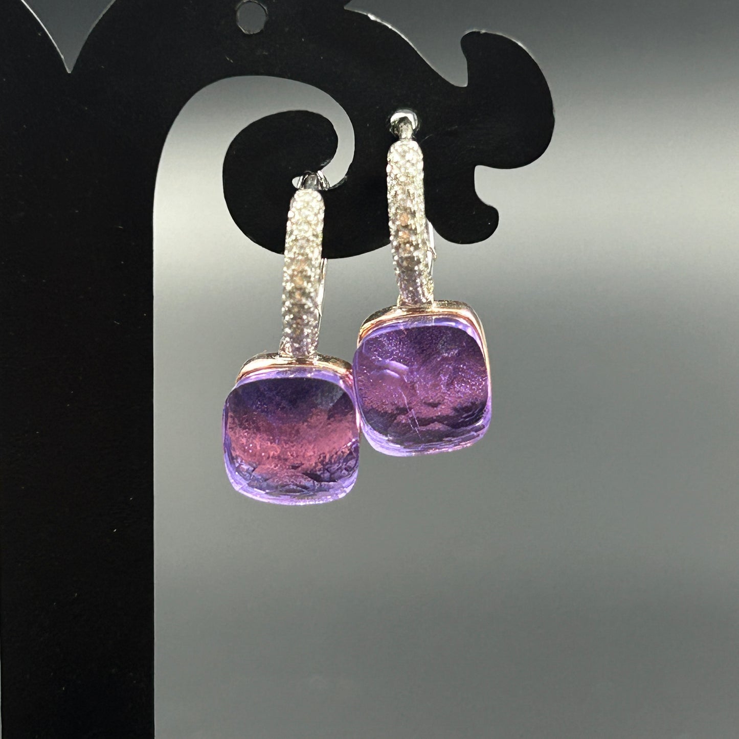 Amethyst Two Tone Silver Earrings