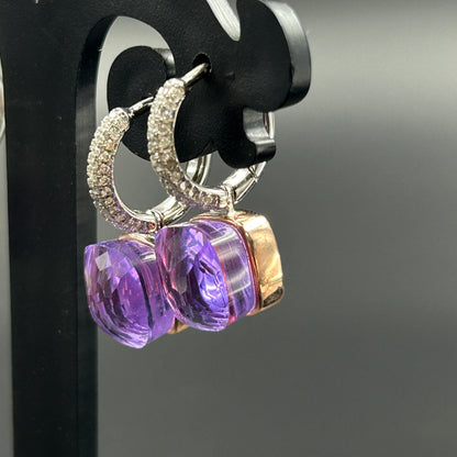 Amethyst Two Tone Silver Earrings