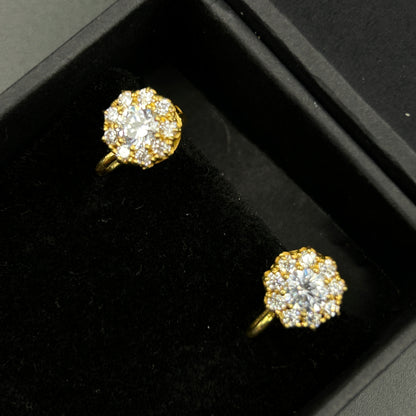 Yellow Gold Flower Earring - Pure Silver