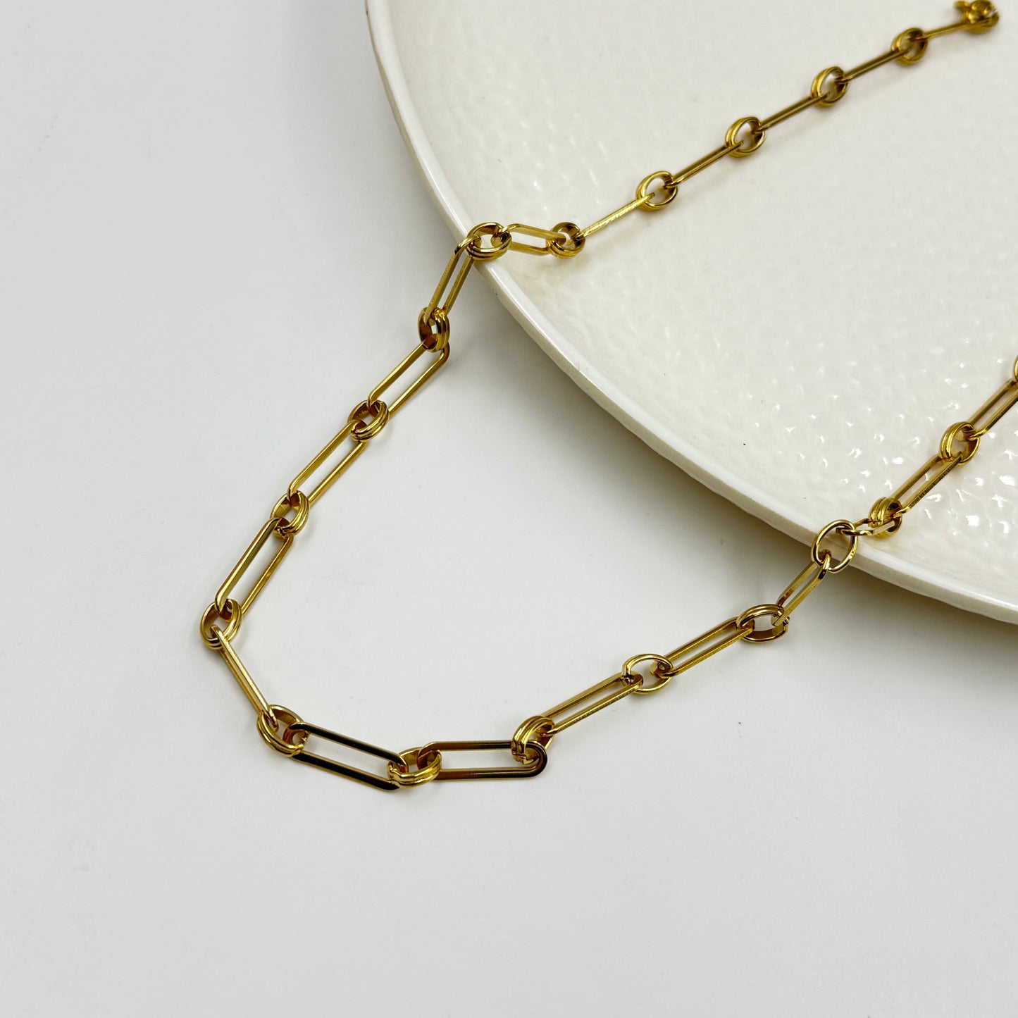 Yellow Gold Stainless steel Paperclip Chain for Women