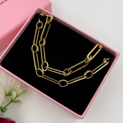 Yellow Gold Stainless steel Paperclip Chain for Women