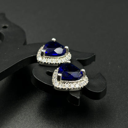 Women's Blue Heart Silver Earrings