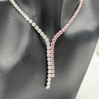 Pink Necklace - Women's Diamond Necklace Stainless Stell