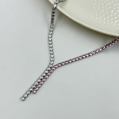 Pink Necklace - Women's Diamond Necklace Stainless Stell