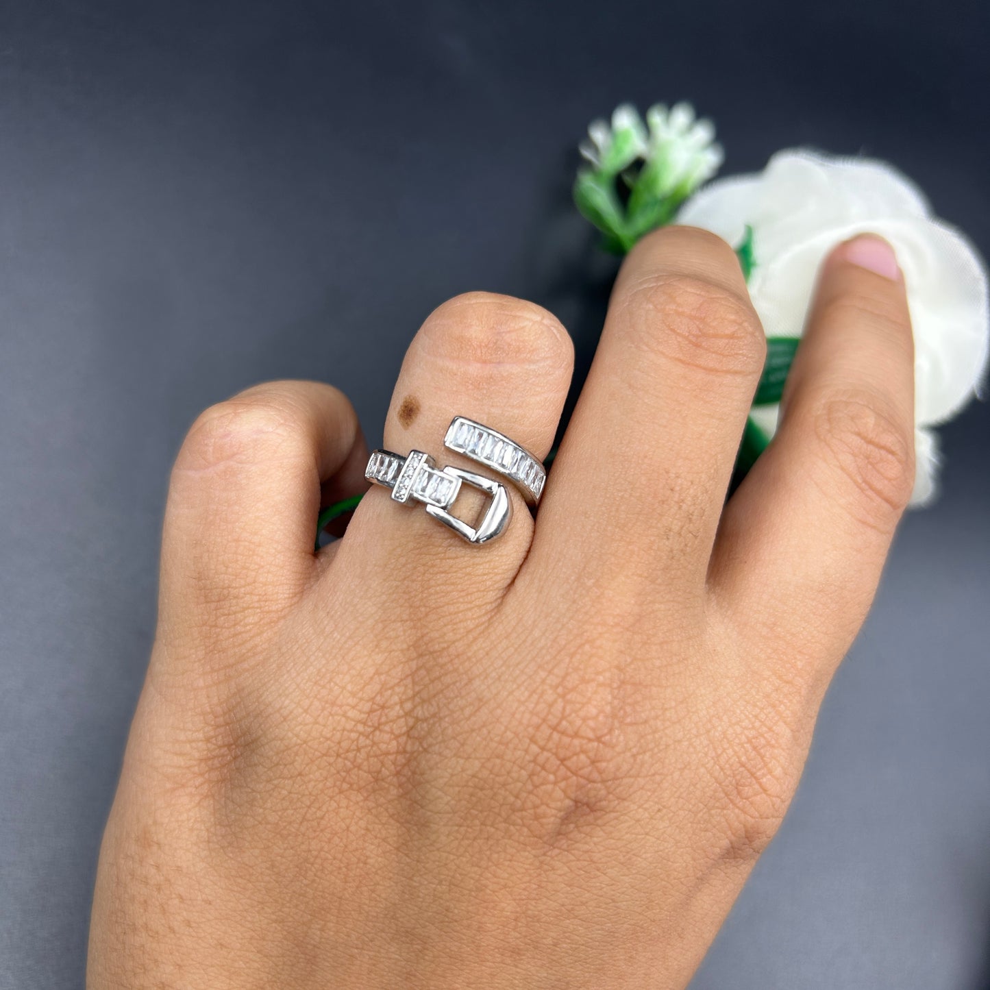 Belt Ring 18k white gold plated ring