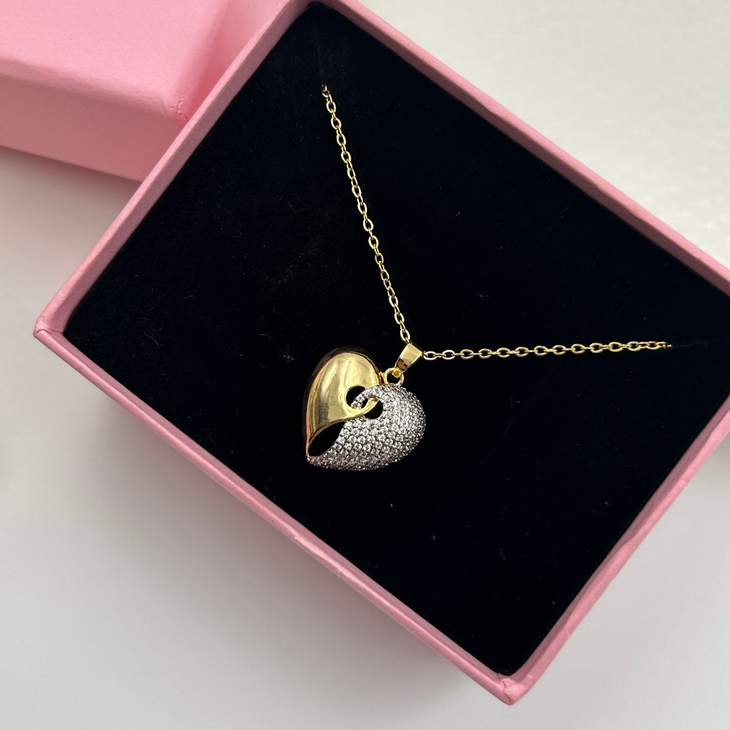 Two tone Heart Necklace 18k gold plated