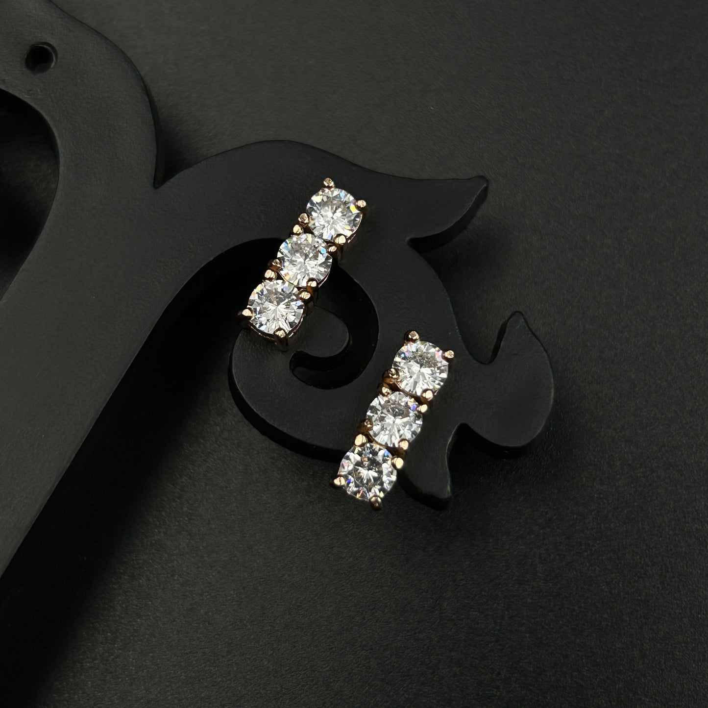 Rose Gold Three Stone Earring - 925 Silver