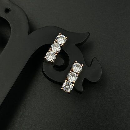Rose Gold Three Stone Earring - 925 Silver