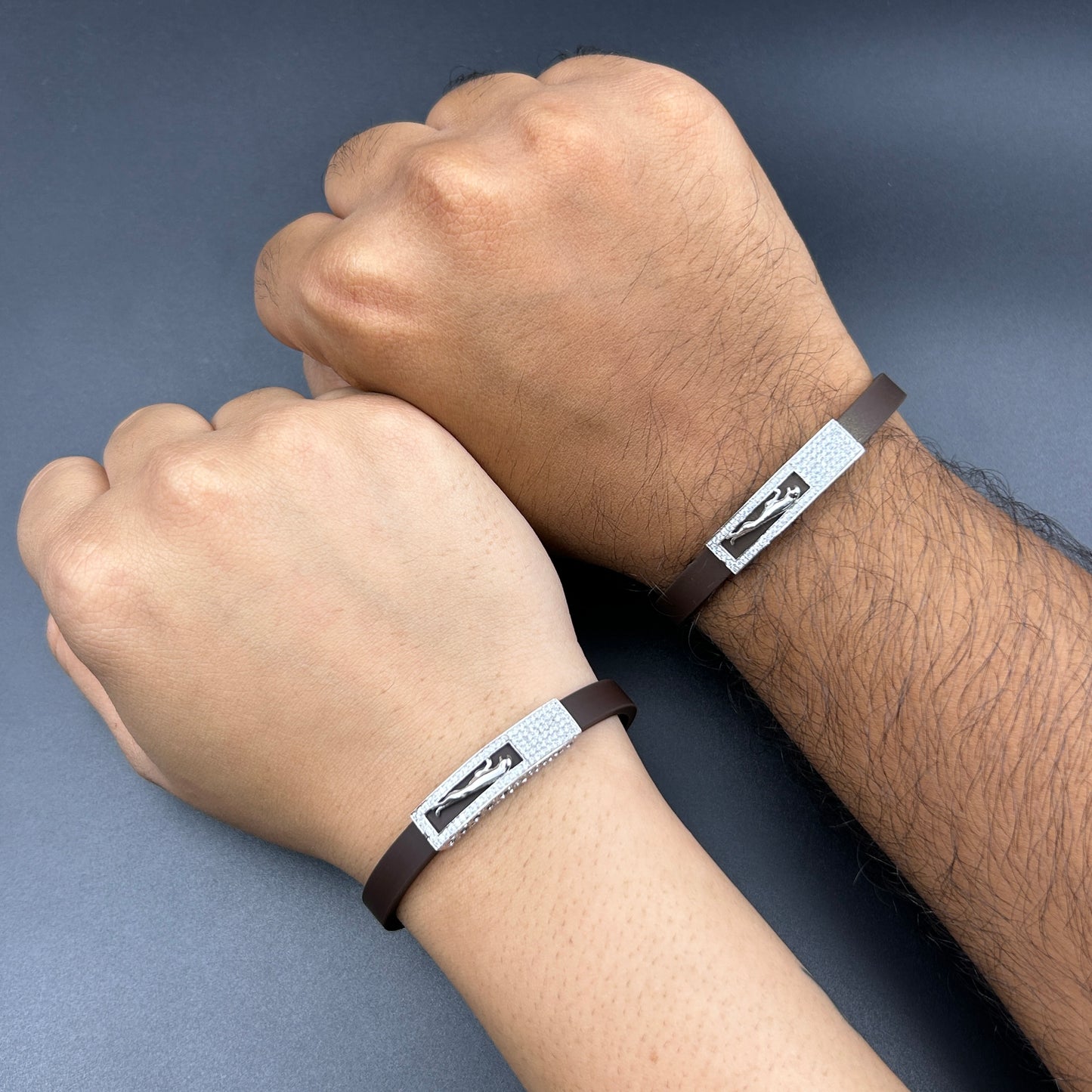 Pure Silver Couple Bracelet/Band - Brown Band