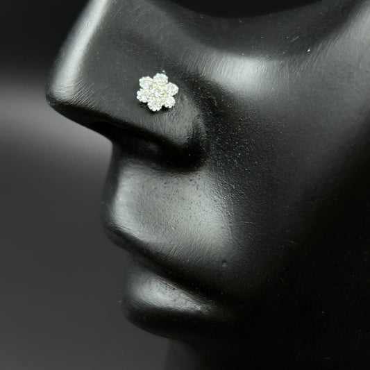 Silver Nose Pin - Flower Nose Pin