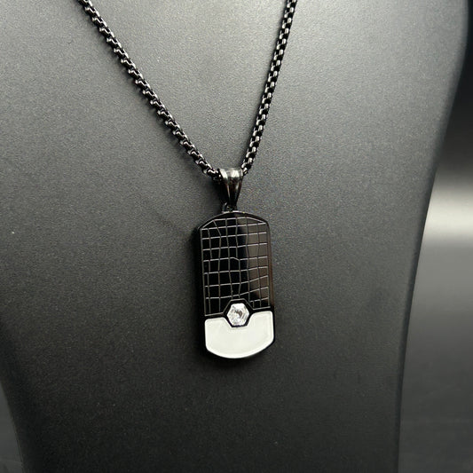 Men's Black Rectangle Diamond Pendant Stainless Steel