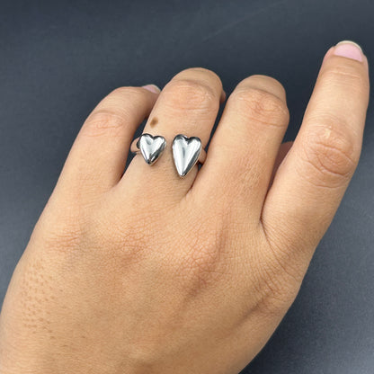 Two Heart Ring 18k White Gold Plated