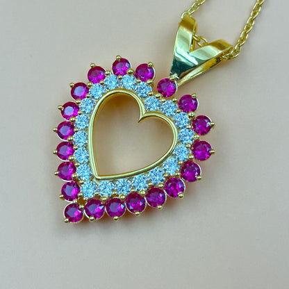 Women's Pink Ruby Heart Pendant - Pure Silver