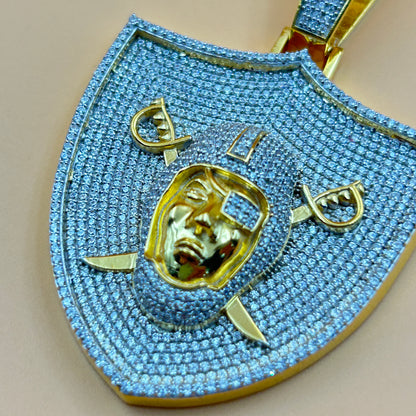 Silver Pirate Face On Shield Pendant