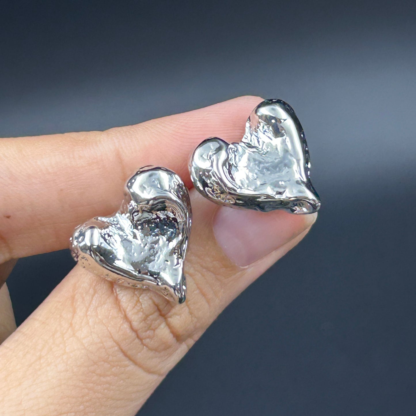 18K White Gold Plated HEART Earrings