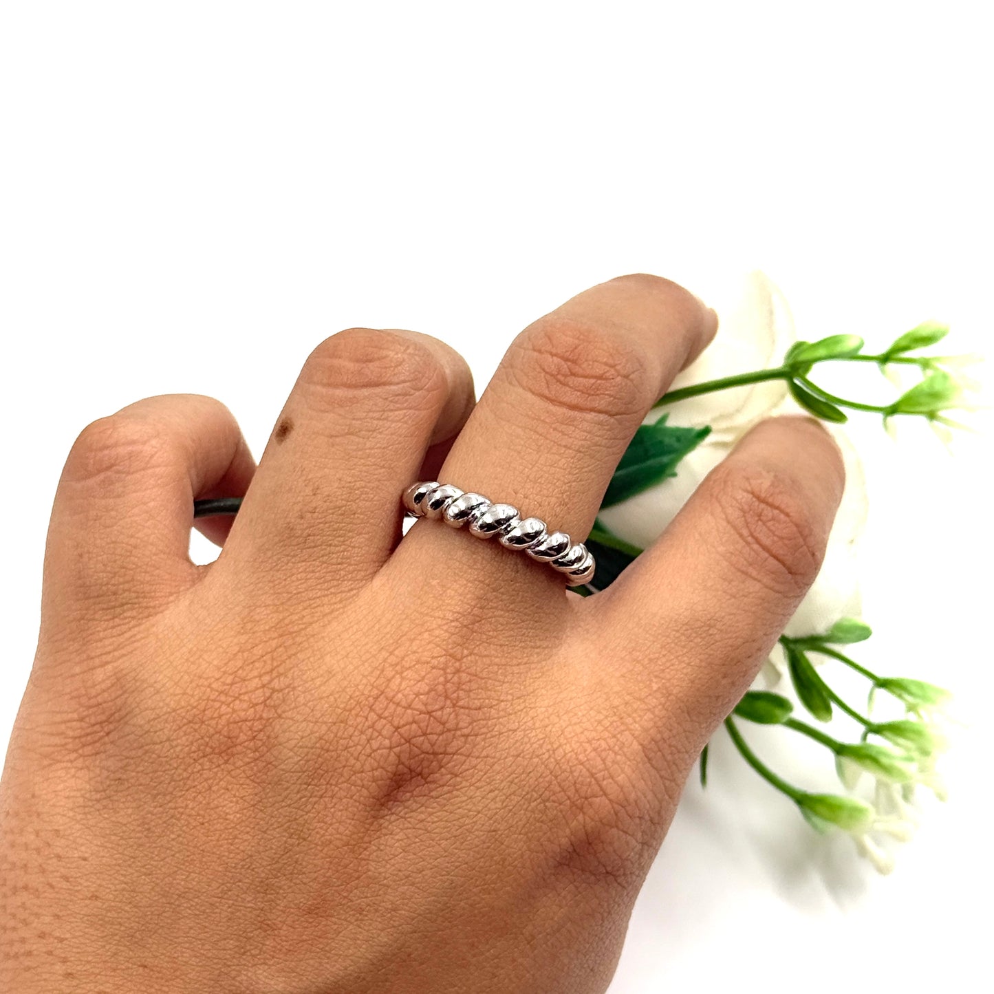 Beaded Ring 18k White Gold Plated