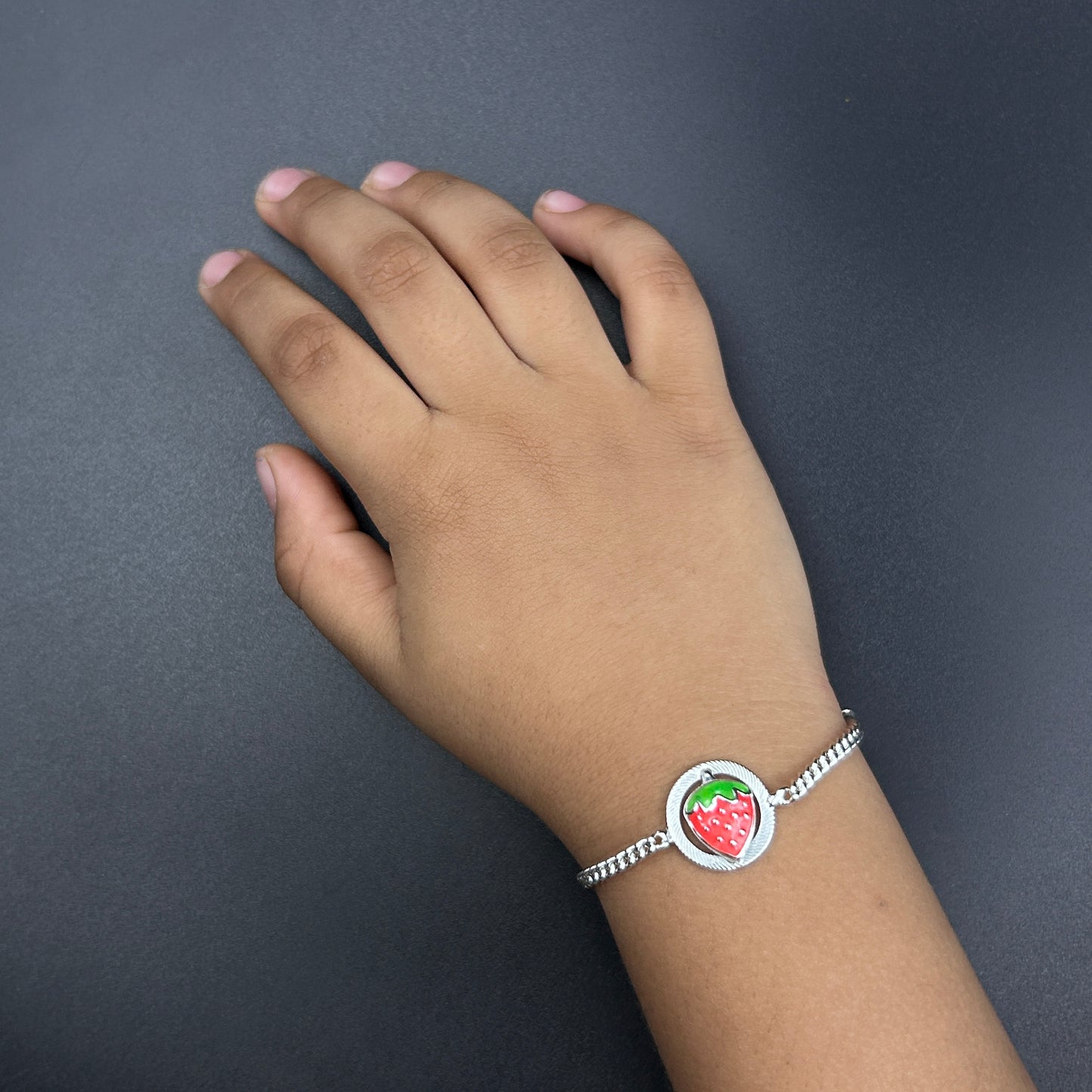 Silver Strawberry Bracelet for Kids 5.5"