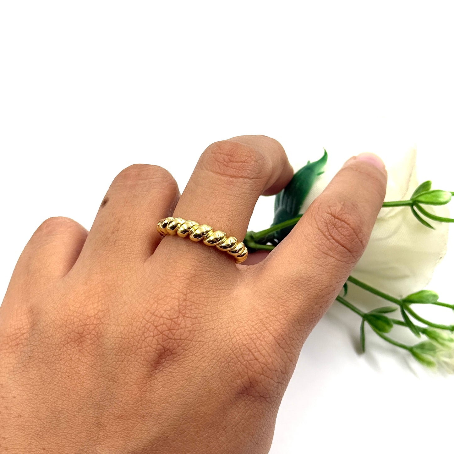 Beaded Ring 18k White Gold Plated