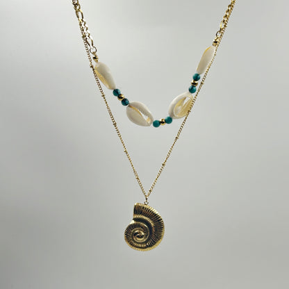 Double  Layered Shell necklace 18k Yellow Gold Plated