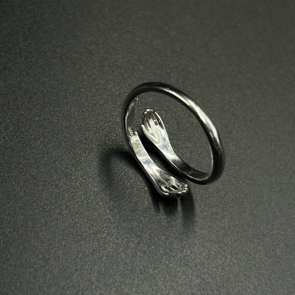 Pure Silver HUG ring with Engraving - Adjustable