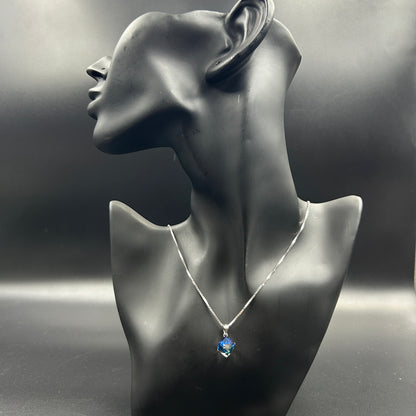 Blue and White Crystal Pendant - Silver Pendant and Chain