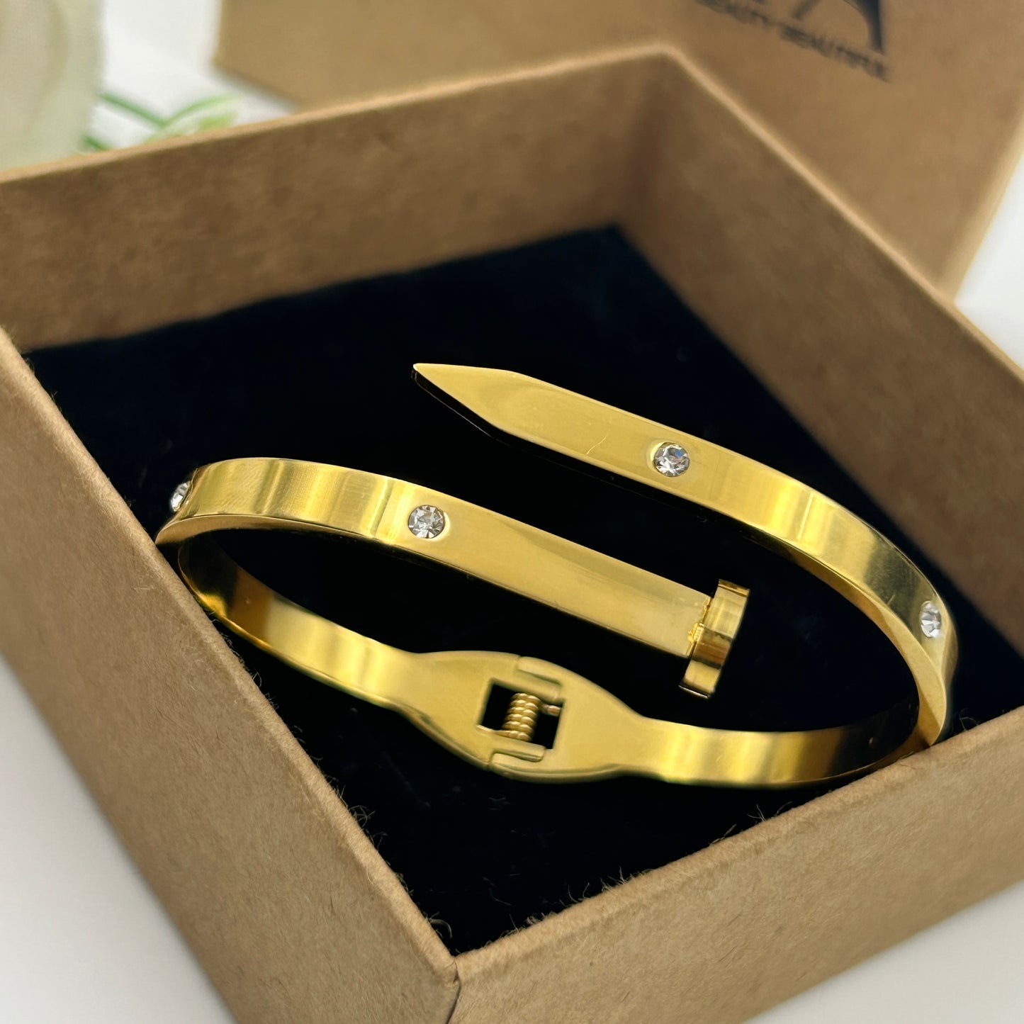 Diamond 18k Yellow Gold Plated Nail Bracelet/Kada