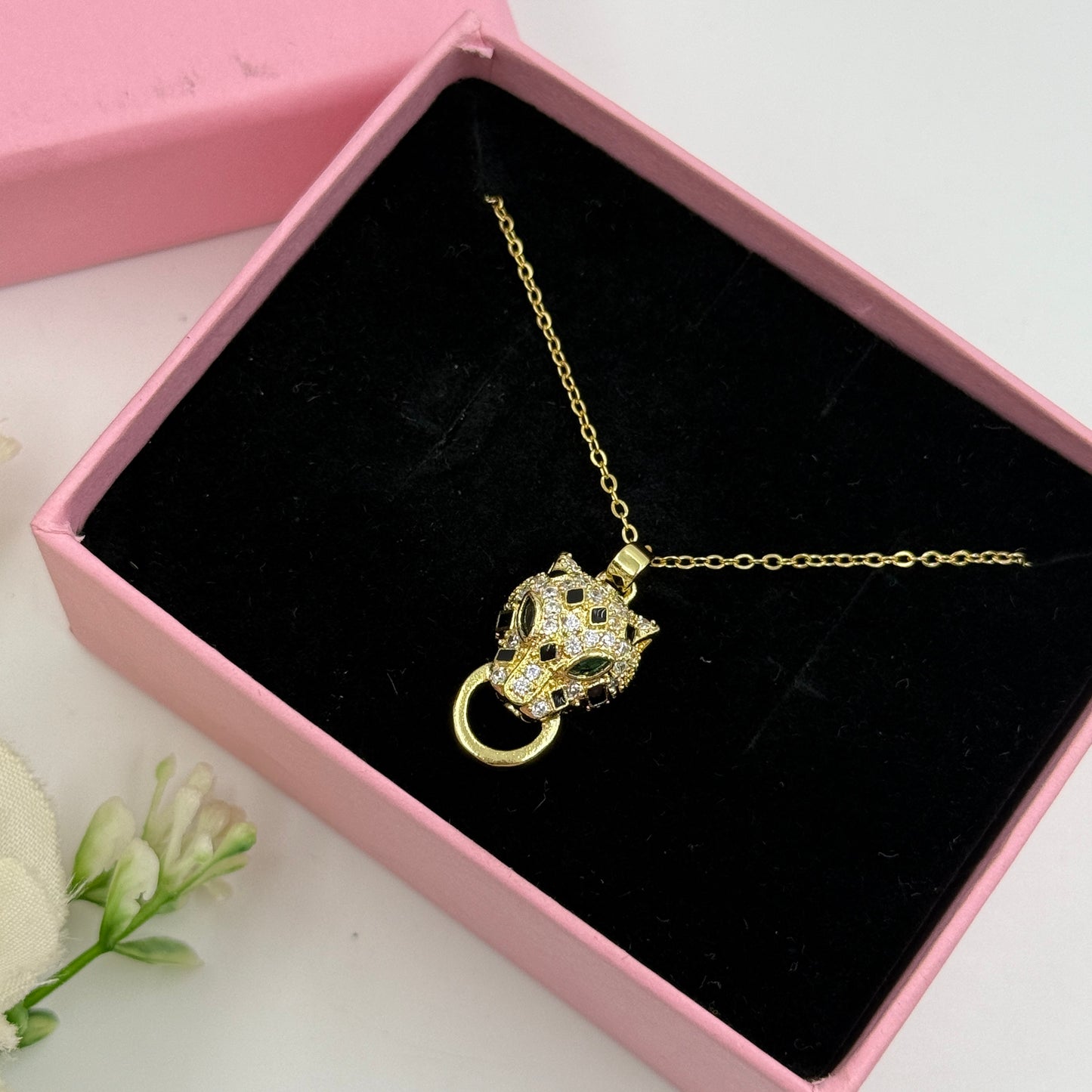 Diamond Panther face Necklace - Stainless Steel