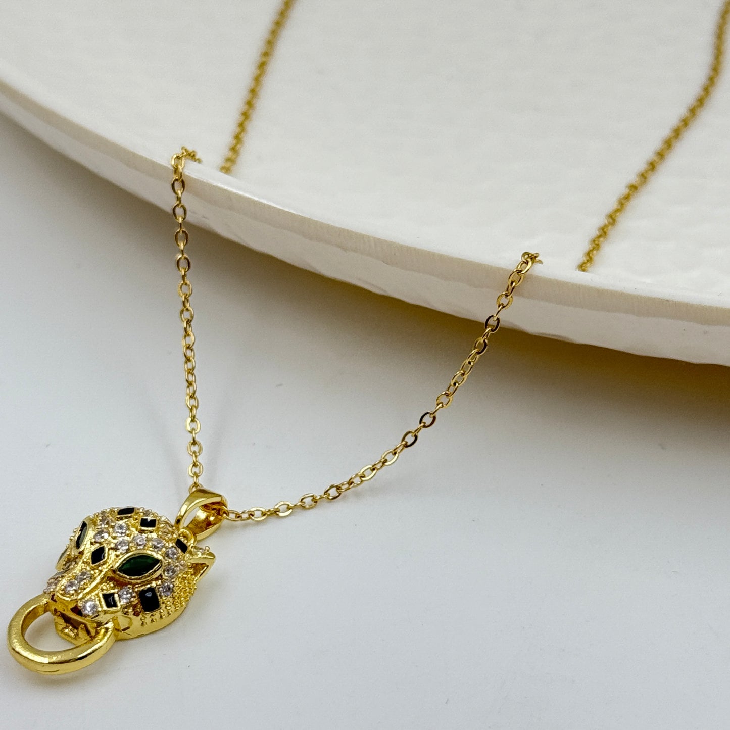 Diamond Panther face Necklace - Stainless Steel