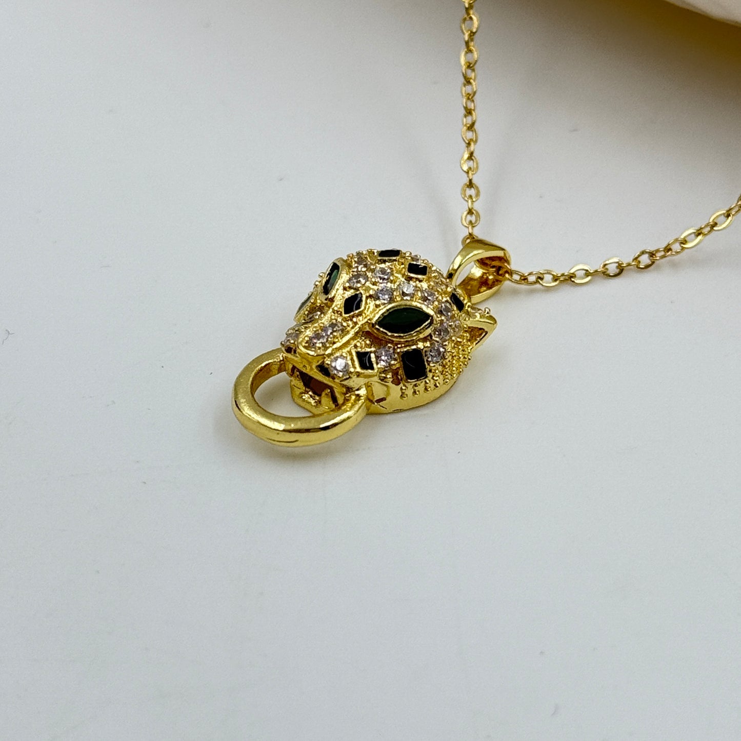 Diamond Panther face Necklace - Stainless Steel