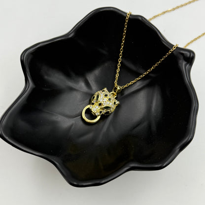 Diamond Panther face Necklace - Stainless Steel