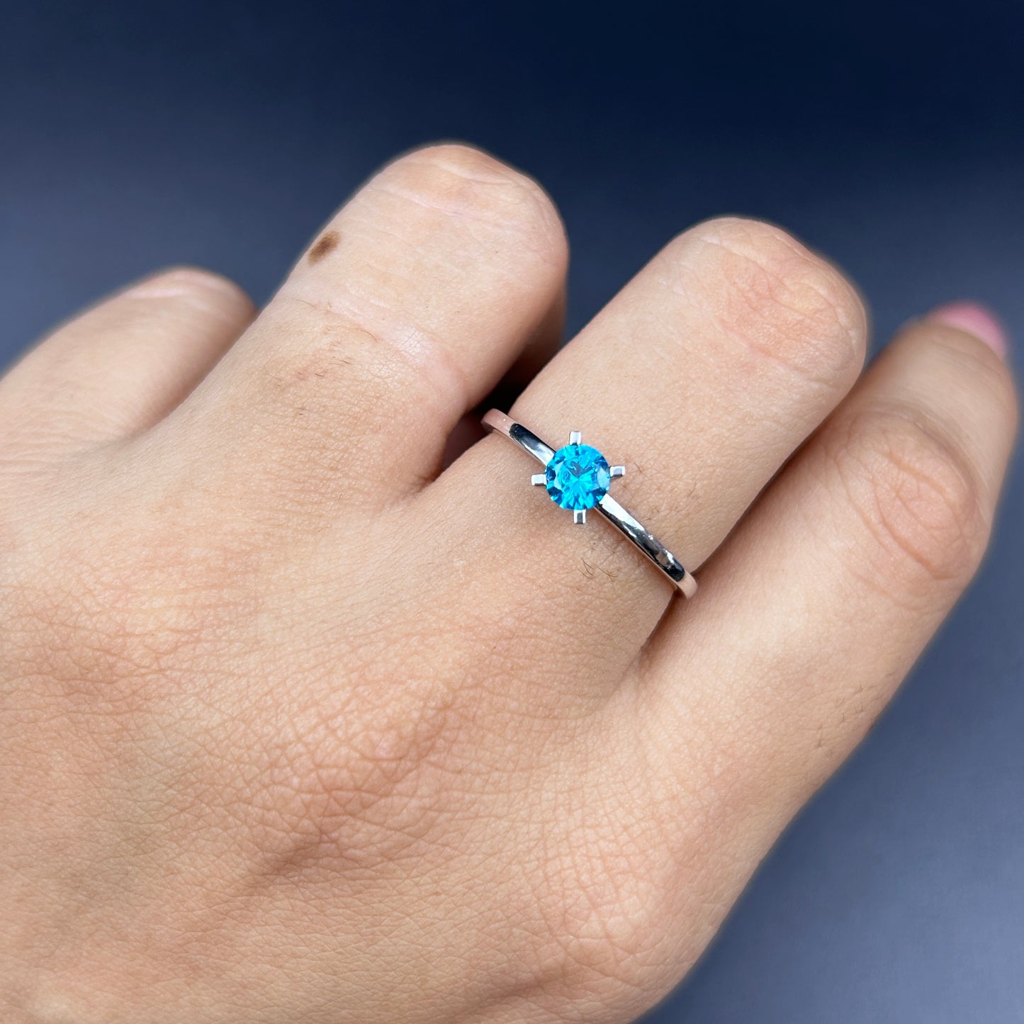 Blue Stone Minimal Ring - Pure Silver