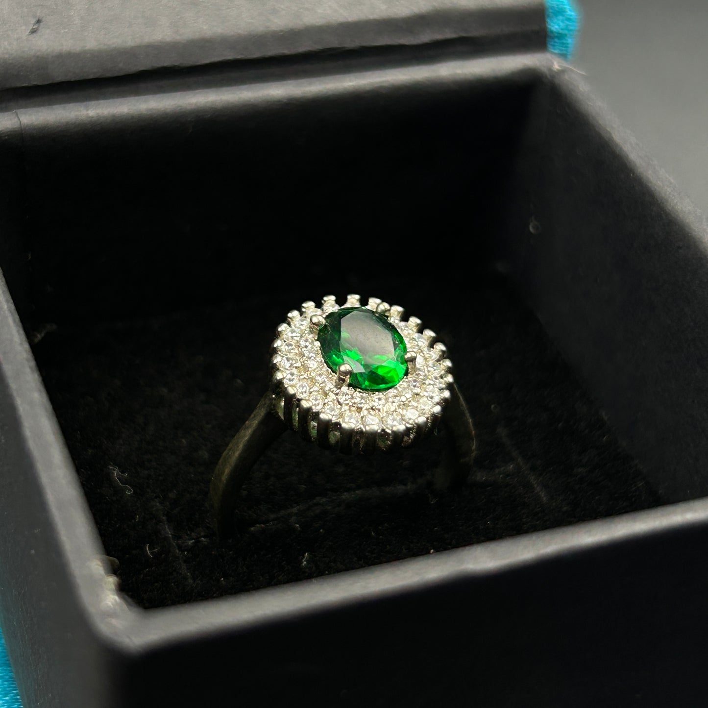 Silver Ring - Green Diamond Ring for Women