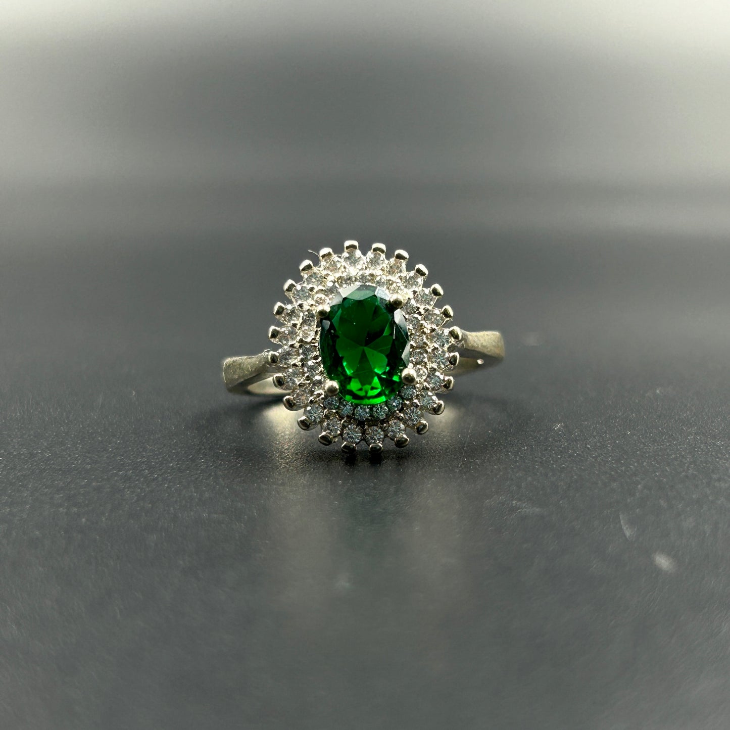 Silver Ring - Green Diamond Ring for Women