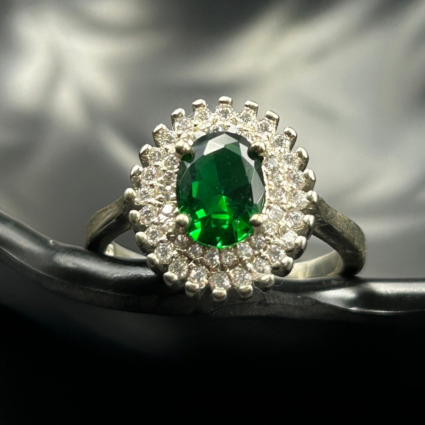 Silver Ring - Green Diamond Ring for Women