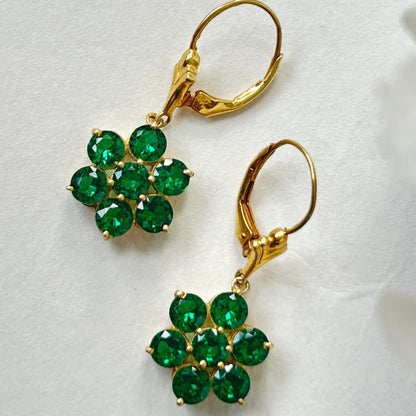 Green Flower Earring - Silver Ziricon Earring