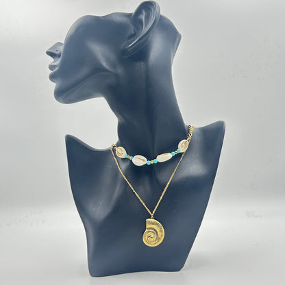 Double  Layered Shell necklace 18k Yellow Gold Plated