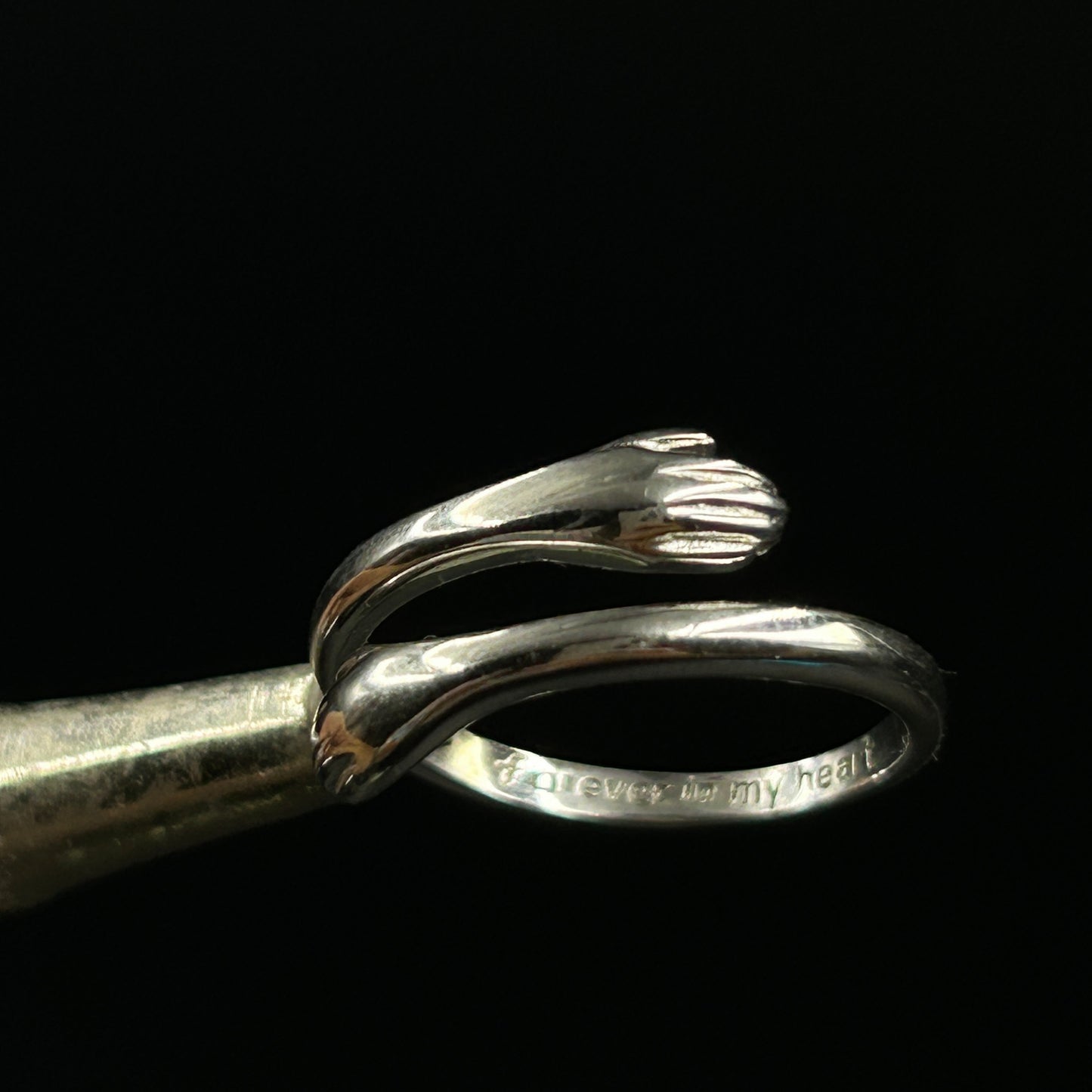 Pure Silver HUG ring with Engraving - Adjustable