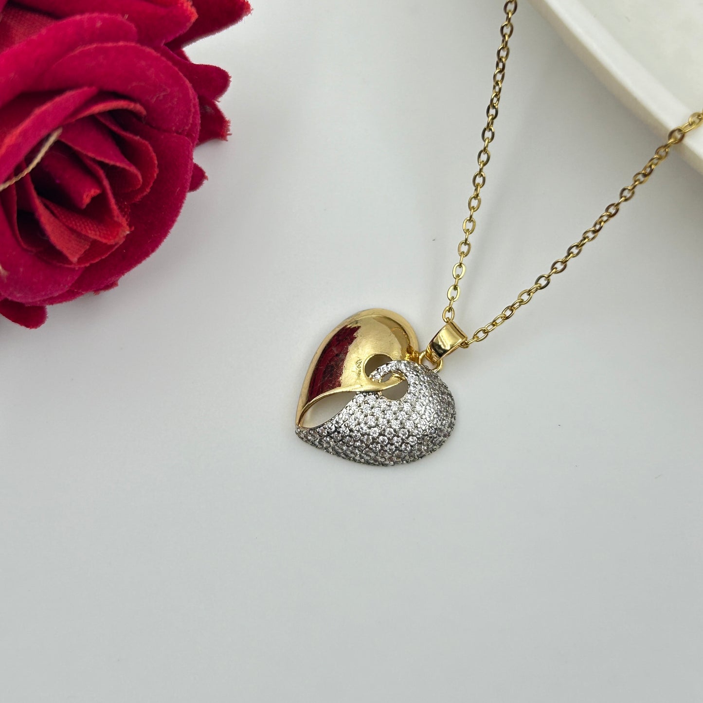 Two tone Heart Necklace 18k gold plated