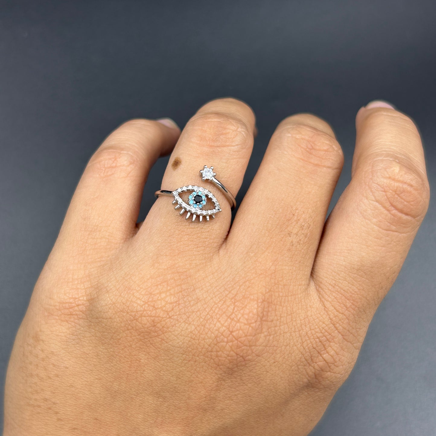 18k White Gold Plated Women’s Evil Eye Ring