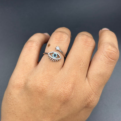 18k White Gold Plated Women’s Evil Eye Ring