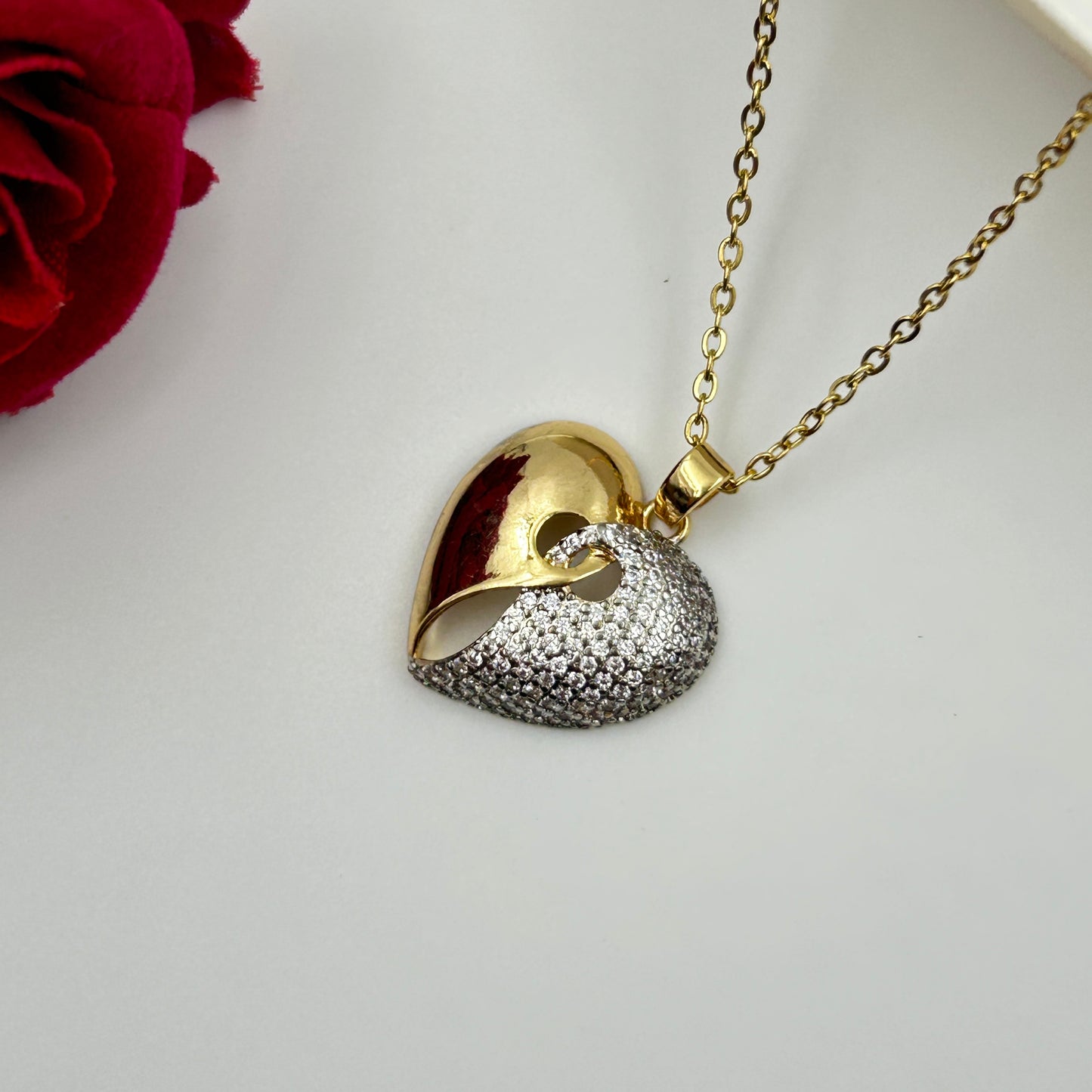 Two tone Heart Necklace 18k gold plated