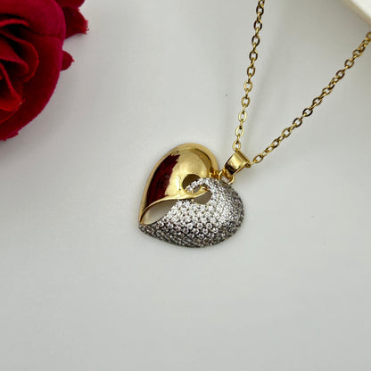 Two tone Heart Necklace 18k gold plated
