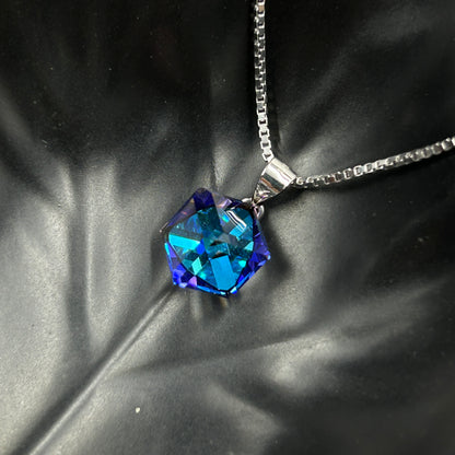 Blue and White Crystal Pendant - Silver Pendant and Chain