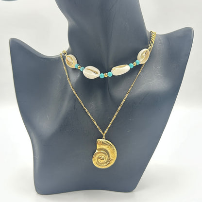 Double  Layered Shell necklace 18k Yellow Gold Plated