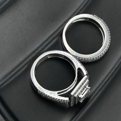 Silver Bridal Ring Set - Women's Engagement Ring Set